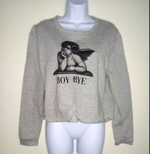 Electric pink gray graphic long sleeve crop top